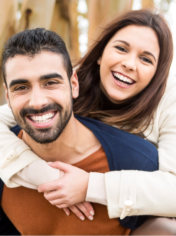 Smiling couple having fun together