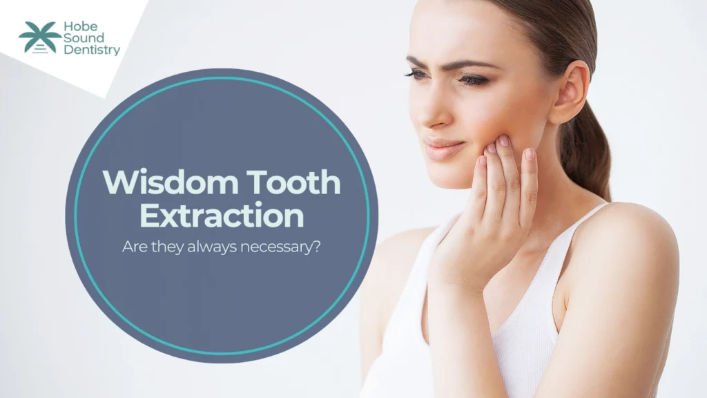Woman holding jaw in pain, with 'Wisdom Tooth Extraction' text.